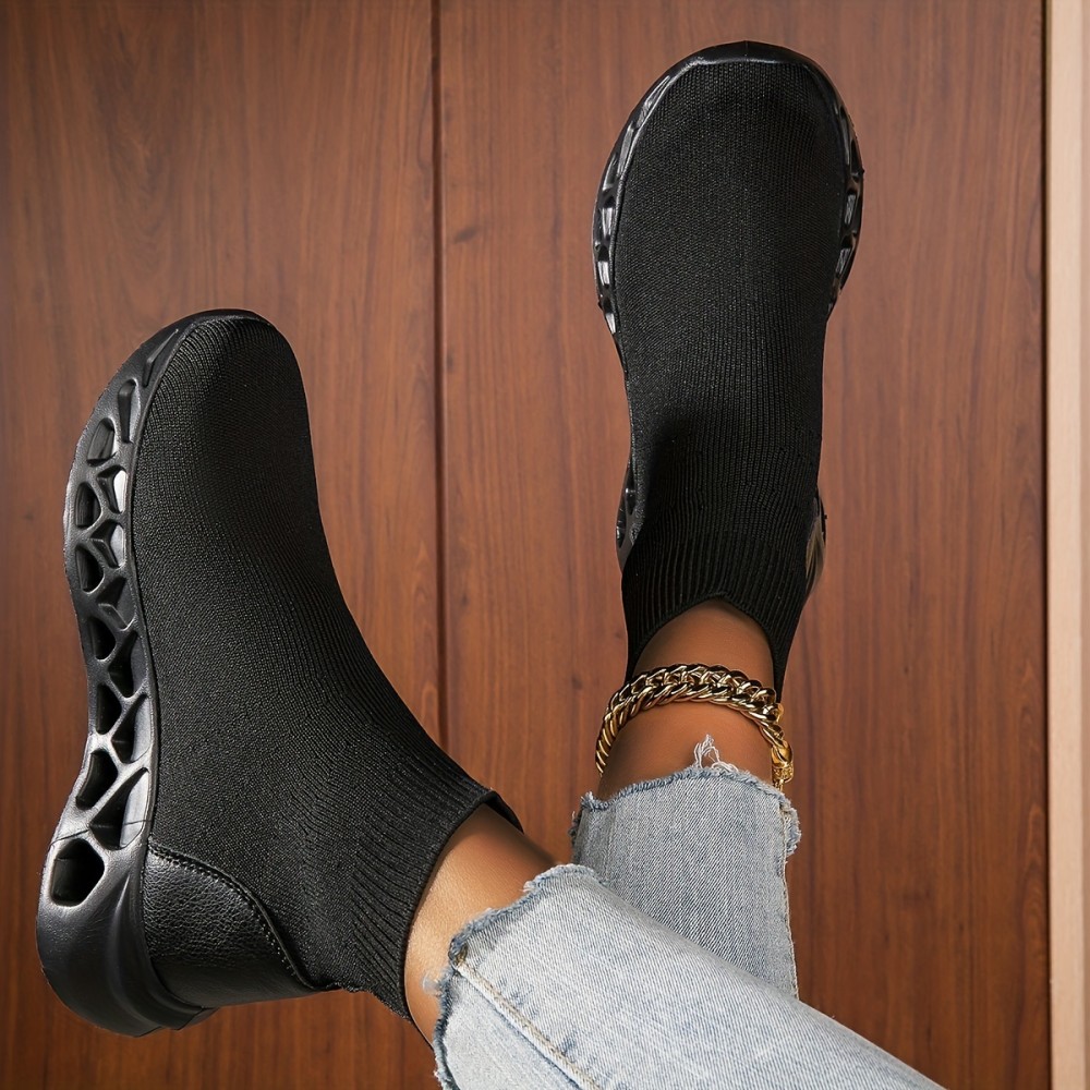 Women's Breathable Knit Sock Sneakers, Casual Slip On Fashion Sole Short Boots, Comfortable Ankle Boots