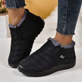 Women's Plush Lined Ankle Boots, Waterproof Thermal Slip On Snow Boots, Winter Outdoor Warm Shoes