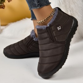 Women's Plush Lined Ankle Boots, Waterproof Thermal Slip On Snow Boots, Winter Outdoor Warm Shoes