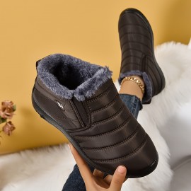 Women's Plush Lined Ankle Boots, Waterproof Thermal Slip On Snow Boots, Winter Outdoor Warm Shoes