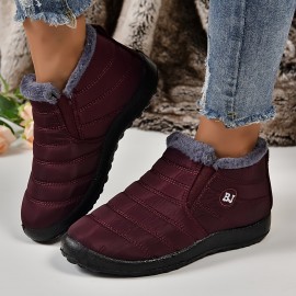 Women's Plush Lined Ankle Boots, Waterproof Thermal Slip On Snow Boots, Winter Outdoor Warm Shoes