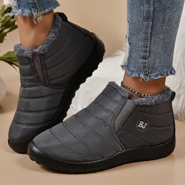 Women's Plush Lined Ankle Boots, Waterproof Thermal Slip On Snow Boots, Winter Outdoor Warm Shoes