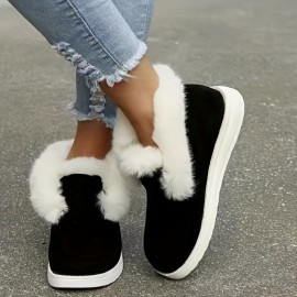 Women's Winter Snow Boots, Fuzzy Slip On Platform Short Boots, Women's Plush Lined Ankle Boots