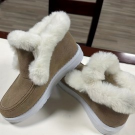 Women's Winter Snow Boots, Fuzzy Slip On Platform Short Boots, Women's Plush Lined Ankle Boots