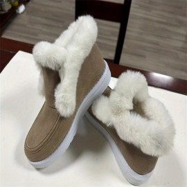 Women's Winter Snow Boots, Fuzzy Slip On Platform Short Boots, Women's Plush Lined Ankle Boots