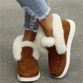 Women's Winter Snow Boots, Fuzzy Slip On Platform Short Boots, Women's Plush Lined Ankle Boots