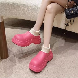 Women's Fashion Sock Boots,  Waterproof Solid Color Round Toe Platform Boots, Comfy Warm Slip On Ankle Boots