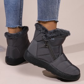 Women's Fashion Solid Color Snow Boots, Casual Plush Lined Side Zipper Waterproof Platform Shoes, Winter Warm Boots