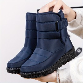 Women's Plush Lined Snow Boots, Thermal Waterproof Hook & Loop Ankle Boots, Winter Warm Outdoor Shoes