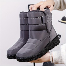 Women's Plush Lined Snow Boots, Thermal Waterproof Hook & Loop Ankle Boots, Winter Warm Outdoor Shoes