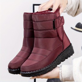 Women's Plush Lined Snow Boots, Thermal Waterproof Hook & Loop Ankle Boots, Winter Warm Outdoor Shoes