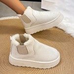 Women's Solid Color Platform Short Boots, Casual Slip On Plush Lined Shoes, Comfortable Ankle Boots