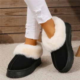 Women's Fluffy Furry Snow Boots, Thermal Plush Lined Platform Slippers, Winter Cozy Warm Ankle Boots