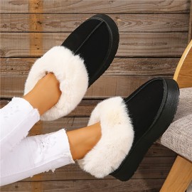 Women's Fluffy Furry Snow Boots, Thermal Plush Lined Platform Slippers, Winter Cozy Warm Ankle Boots