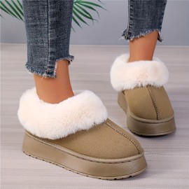 Women's Fluffy Furry Snow Boots, Thermal Plush Lined Platform Slippers, Winter Cozy Warm Ankle Boots