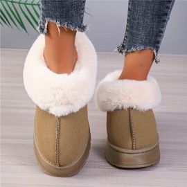 Women's Fluffy Furry Snow Boots, Thermal Plush Lined Platform Slippers, Winter Cozy Warm Ankle Boots