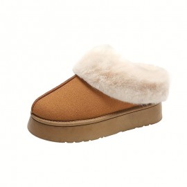 Women's Fluffy Furry Snow Boots, Thermal Plush Lined Platform Slippers, Winter Cozy Warm Ankle Boots