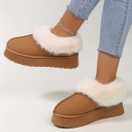 Women's Solid Color Platform Snow Boots, Casual Slip On Plush Lined Boots, Comfortable Winter Boots