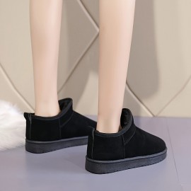 Women's Solid Color Platform Snow Boots, Casual Slip On Plush Lined Boots, Comfortable Ankle Boots