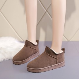 Women's Solid Color Platform Snow Boots, Casual Slip On Plush Lined Boots, Comfortable Ankle Boots