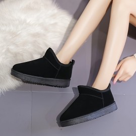 Women's Solid Color Platform Snow Boots, Casual Slip On Plush Lined Boots, Comfortable Ankle Boots