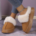 Women's Trendy Fuzzy Snow Boots, Casual Solid Color Plush Lined Platform Shoes, Comfortable & Lightweight Shoes