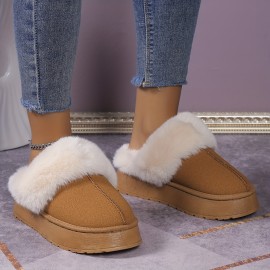 Women's Trendy Fuzzy Snow Boots, Casual Solid Color Plush Lined Platform Shoes, Comfortable & Lightweight Shoes