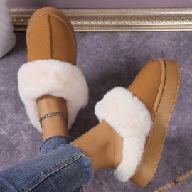 Women's Trendy Fuzzy Snow Boots, Casual Solid Color Plush Lined Platform Shoes, Comfortable & Lightweight Shoes