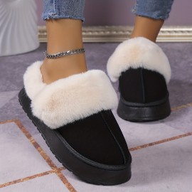 Women's Trendy Fuzzy Snow Boots, Casual Solid Color Plush Lined Platform Shoes, Comfortable & Lightweight Shoes