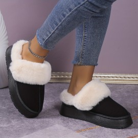 Women's Trendy Fuzzy Snow Boots, Casual Solid Color Plush Lined Platform Shoes, Comfortable & Lightweight Shoes