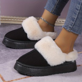 Women's Trendy Fuzzy Snow Boots, Casual Solid Color Plush Lined Platform Shoes, Comfortable & Lightweight Shoes