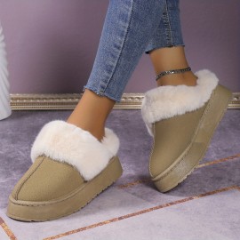 Women's Trendy Fuzzy Snow Boots, Casual Solid Color Plush Lined Platform Shoes, Comfortable & Lightweight Shoes