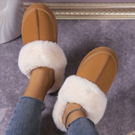 Women's Trendy Fuzzy Snow Boots, Casual Solid Color Plush Lined Platform Shoes, Comfortable & Lightweight Shoes