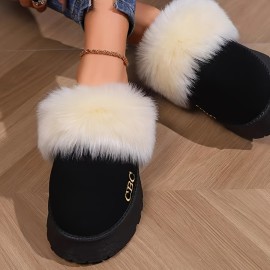 Women's Platform Snow Boots, Casual Slip On Plush Lined Short Boots, Comfortable Winter Ankle Boots