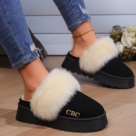 Women's Platform Snow Boots, Casual Slip On Plush Lined Short Boots, Comfortable Winter Ankle Boots