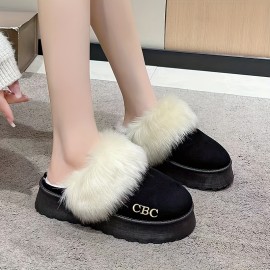 Women's Platform Snow Boots, Casual Slip On Plush Lined Short Boots, Comfortable Winter Ankle Boots