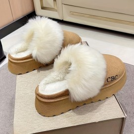 Women's Platform Snow Boots, Casual Slip On Plush Lined Short Boots, Comfortable Winter Ankle Boots