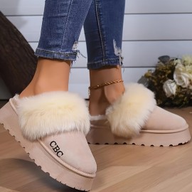 Women's Platform Snow Boots, Casual Slip On Plush Lined Short Boots, Comfortable Winter Ankle Boots