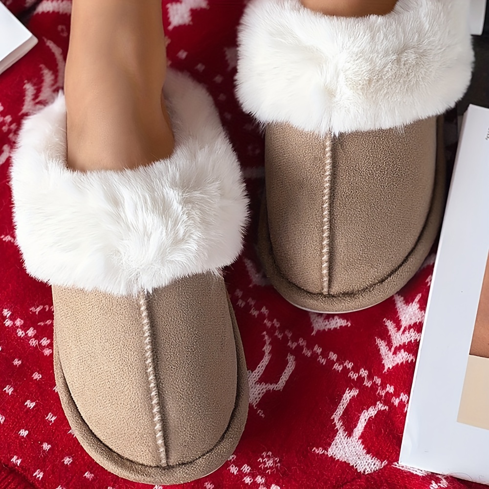 Women's Fluffy Furry Slipper Boots, Comfortable Closed Toe Slip On Warm Home Slippers, Indoor & Outdoor Plush Shoes