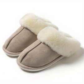 Women's Fluffy Furry Slipper Boots, Comfortable Closed Toe Slip On Warm Home Slippers, Indoor & Outdoor Plush Shoes