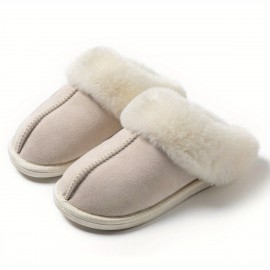 Women's Fluffy Furry Slipper Boots, Comfortable Closed Toe Slip On Warm Home Slippers, Indoor & Outdoor Plush Shoes