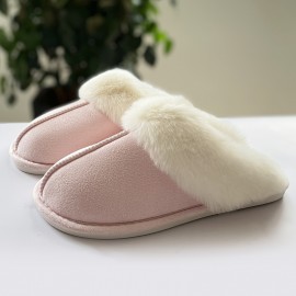 Women's Fluffy Furry Slipper Boots, Comfortable Closed Toe Slip On Warm Home Slippers, Indoor & Outdoor Plush Shoes