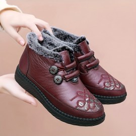 Women's Fleece Lining Winter Boots, Buckle Decor Non-slip Platform Fluffy Shoes, Plush Snow Soft Sole Comfy Shoes