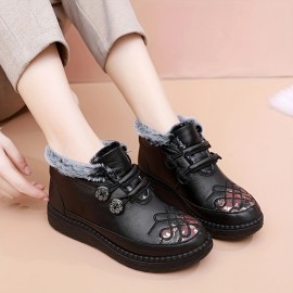 Women's Fleece Lining Winter Boots, Buckle Decor Non-slip Platform Fluffy Shoes, Plush Snow Soft Sole Comfy Shoes