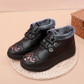 Women's Fleece Lining Winter Boots, Buckle Decor Non-slip Platform Fluffy Shoes, Plush Snow Soft Sole Comfy Shoes