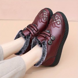 Women's Fleece Lining Winter Boots, Buckle Decor Non-slip Platform Fluffy Shoes, Plush Snow Soft Sole Comfy Shoes