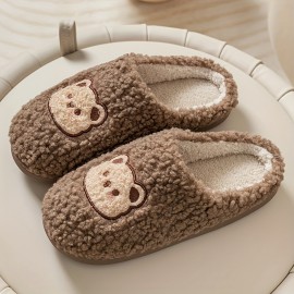 Bear Design Home Slippers Soft Plush Cozy House Slippers Anti-skid Slip-on Shoes Indoor For Men Winter Shoes