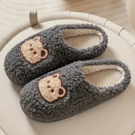 Bear Design Home Slippers Soft Plush Cozy House Slippers Anti-skid Slip-on Shoes Indoor For Men Winter Shoes