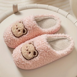 Bear Design Home Slippers Soft Plush Cozy House Slippers Anti-skid Slip-on Shoes Indoor For Men Winter Shoes