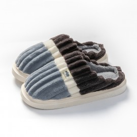 Men's Striped Memory Foam Warm Plush Cozy Non-slip Slippers Couples Slides, Winter